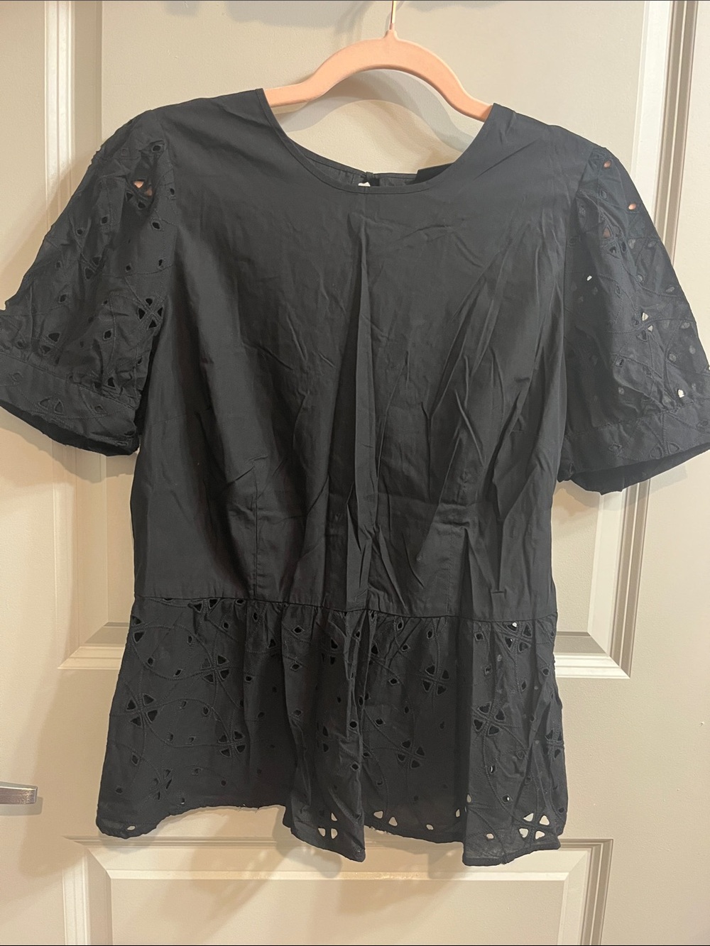 Who What Wear Black Eyelet Peplum Blouse